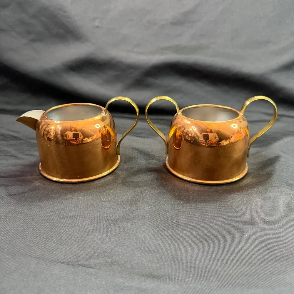 Copper Craft Guild Cream and Sugar Set Vintage Taunton Mass Brass Handles